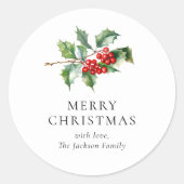 Simple Elegant Christmas Watercolor Botanical Ronde Sticker (Voorkant)