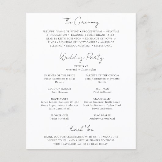 Simple Elegant Classic Wedding Programme (Dos)