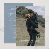Simple Elegant Classy Dusty Blue Photo Wedding Kaart (Voorkant / Achterkant)
