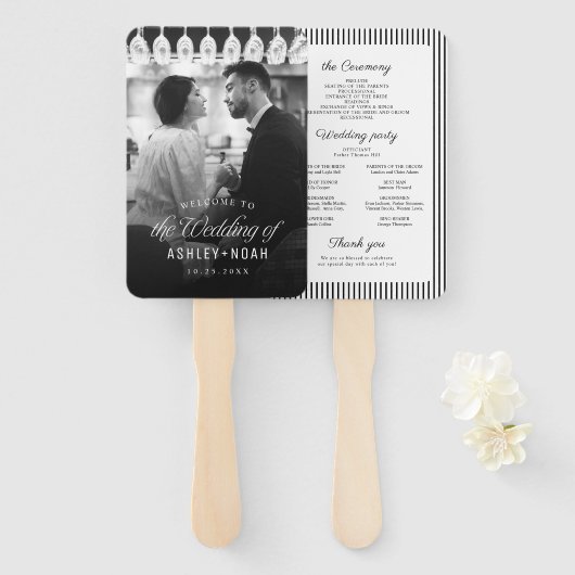 Simple Elegant Classy Script Photo Wedding Program Handwaaier (Voorkant en achterkant)