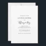 Simple Élégant Couples Douche Invitation<br><div class="desc">Cette simple invitation à la douche couple élégante est parfaite pour votre événement moderne minimaliste noir et blanc. Le design comporte une police contemporaine minimale accompagnée d'une calligraphie formelle. Gardez-le tel quel,  ou choisissez de le personnaliser avec vos propres oeuvres d'art ou photos !</div>