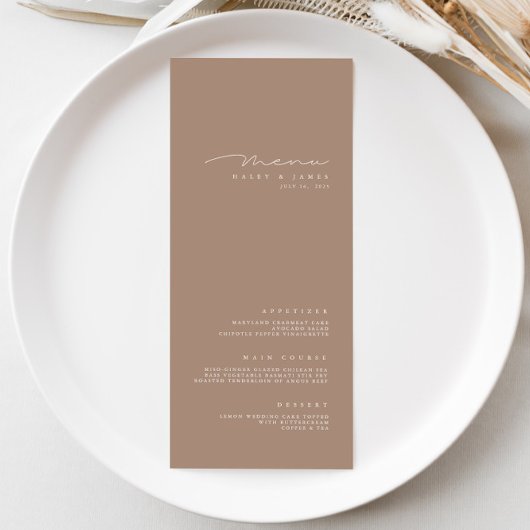 Simple Elegant Dark Taupe Wedding Menu