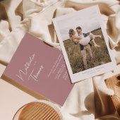 Simple Elegant Dusty Roos Photo Wedding Kaart