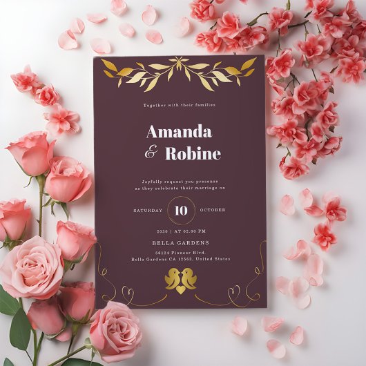 Simple Elegant Faire-part de mariage feuille or