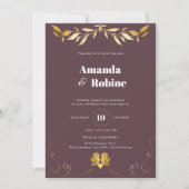 Simple Elegant Faire-part de mariage feuille or (Devant)