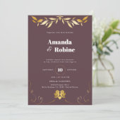 Simple Elegant Faire-part de mariage feuille or (Debout devant)