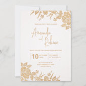 Simple Elegant Faire-part de mariage Floral Or (Devant)