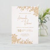 Simple Elegant Faire-part de mariage Floral Or (Debout devant)