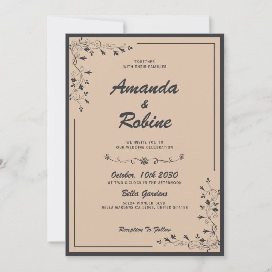 Simple Elegant Faire-part de mariage noir et crème (Devant)