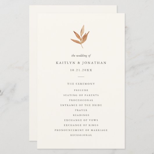 Simple Elegant Fall Leaves Wedding Program (Voorkant / Achterkant)