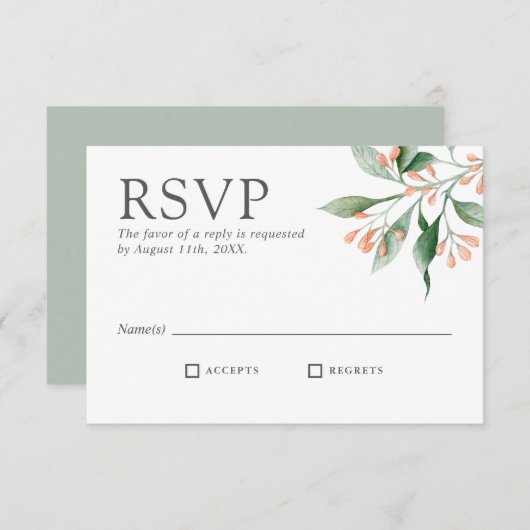Simple Élégant Fleurs Aquarelle Mariage RSVP (Devant / Derrière)