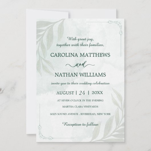 Simple Elegant Floral Corners Wedding Invitation Kaart (Voorkant)