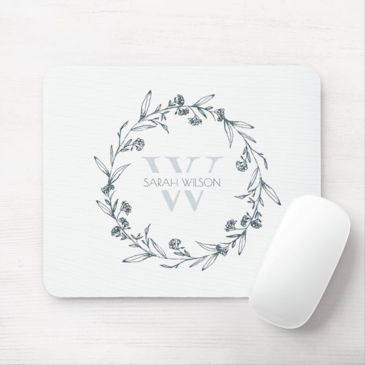 Simple Elegant Floral Laurel Wreate Monogram Muismat (Met muis)