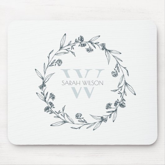 Simple Elegant Floral Laurel Wreate Monogram Muismat (Voorkant)
