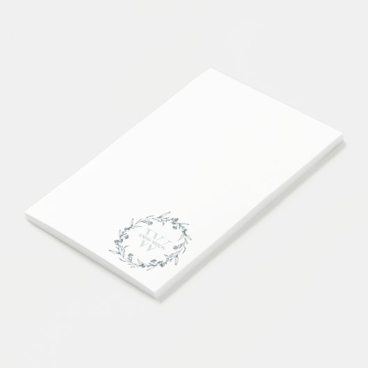 Simple Elegant Floral Laurel Wreate Monogram Post-it® Notes (Schuin)