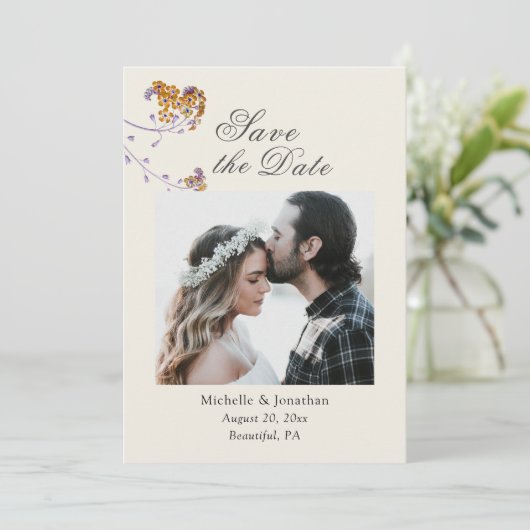 Simple Elegant Floral Photo Inspirerend Wedding Save The Date (Staand voorkant)