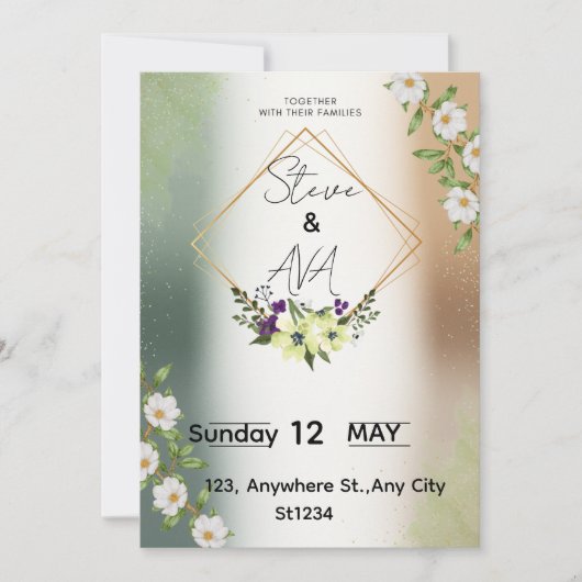 Simple Elegant Floral Wedding Invitation Kaart (Voorkant)