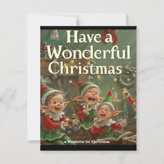 Simple Elégant Four Elfs Chantant Carte de Noël (Devant)