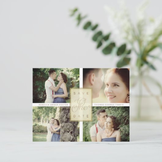 Simple Elegant Four Photos Couple in Love Aankondigingskaart (Staand voorkant)