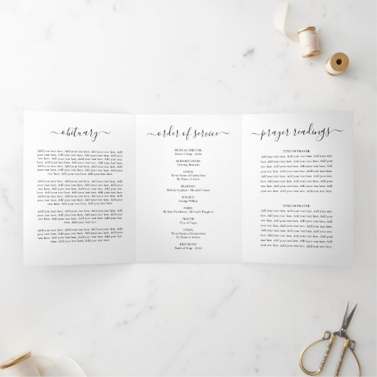 Simple Elegant Funeral Memorial Programme Drieluik Uitnodiging (Binnen)