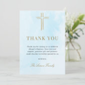 Simple Elegant Gold Cross Baptism Carte de remerci (Debout devant)