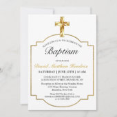 Simple Elegant Gold Cross Boys Baptism Invitation (Devant)