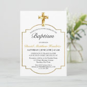 Simple Elegant Gold Cross Boys Baptism Invitation (Debout devant)