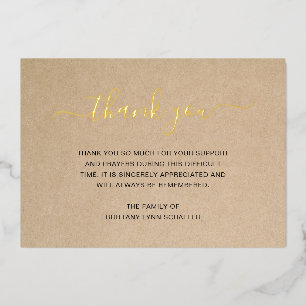 Simple Elegant Gold Rustic Funeral Thank You Card Folie Uitnodiging