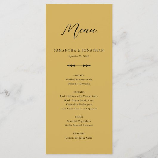 Simple Elegant Gold Wedding Réception Menu (Devant)