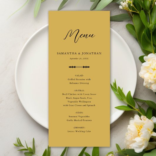 Simple Elegant Gold Wedding Réception Menu