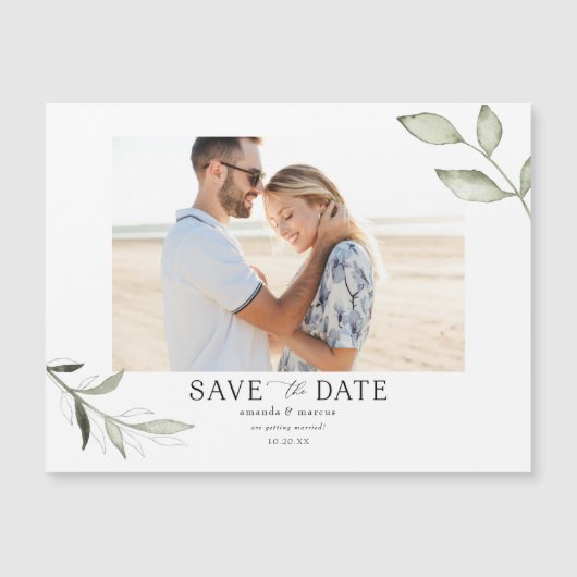 Simple Elegant Green Photo Save the Date Magnet (Devant)