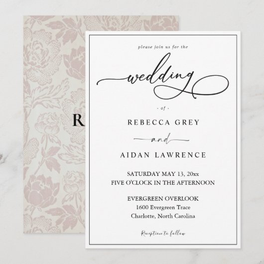 Simple Élégant Invitation de Mariage avec Calligra (Devant / Derrière)