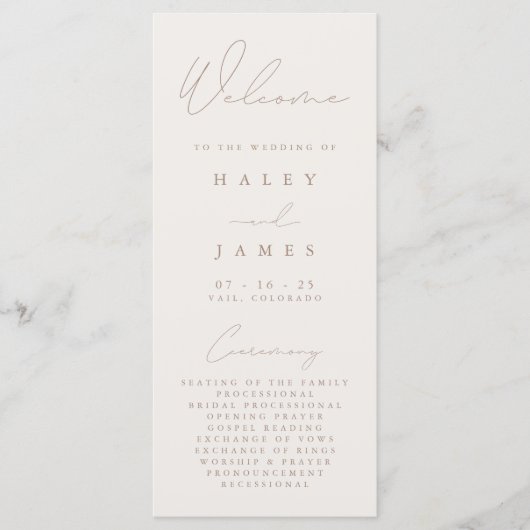Simple Elegant Ivory & Taupe Wedding Programme (Devant)