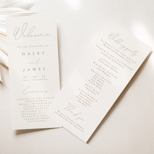Simple Elegant Ivory & Taupe Wedding Programme