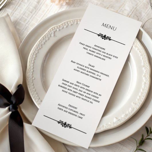 Simple Élégant Mariage Noir et Blanc | Menu