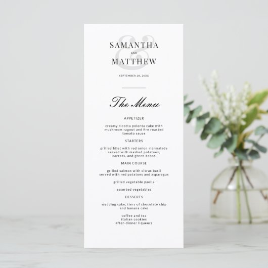 Simple Elegant Menu Mariage noir et blanc (Debout devant)