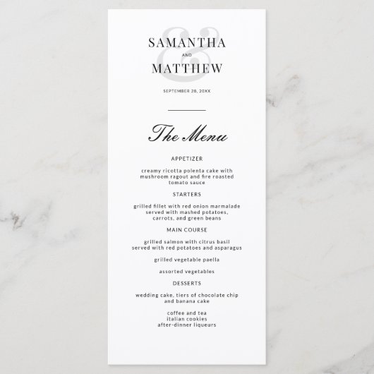 Simple Elegant Menu Mariage noir et blanc (Devant)