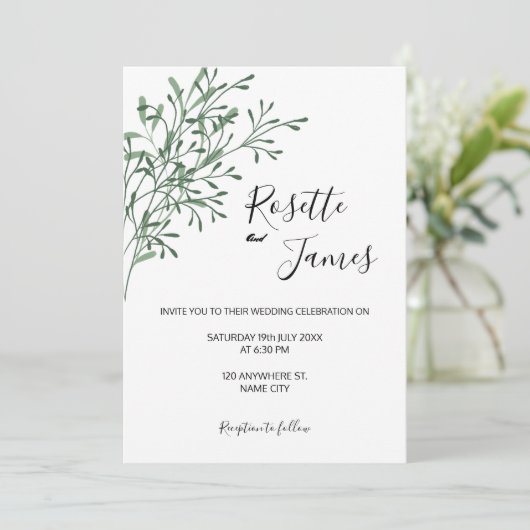 Simple Elegant Modern Greenery wedding Invitation (Debout devant)