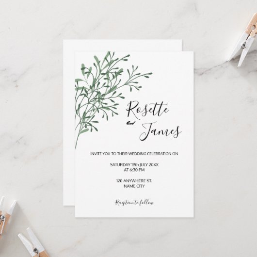 Simple Elegant Modern Greenery wedding Invitation (Devant/Arrière en situation)