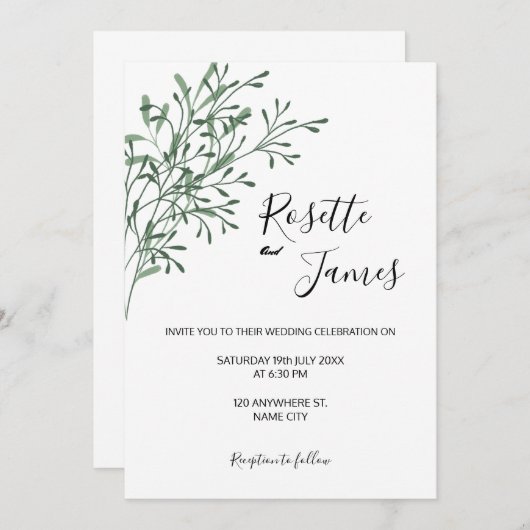 Simple Elegant Modern Greenery wedding Invitation (Devant / Derrière)