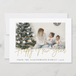 Simple Elegant Modern Happy New Year One Photo Feestdagenkaart