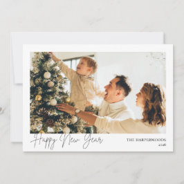 Simple Elegant Modern Happy New Year One Photo Feestdagenkaart