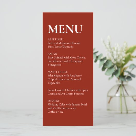 Simple Elegant Modern Wedding Menu Red (Debout devant)