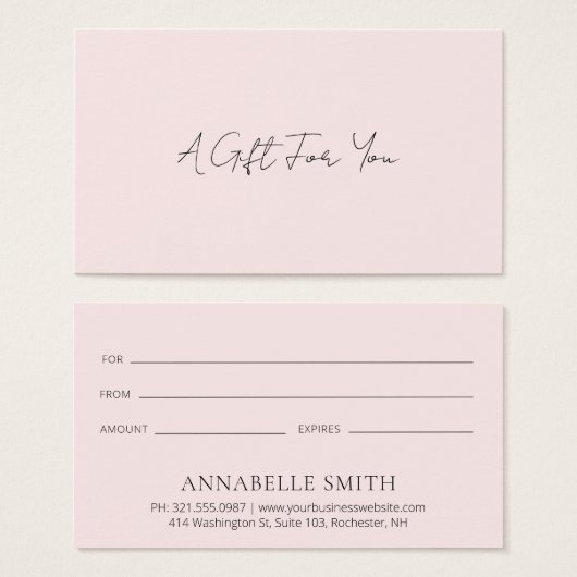 Simple élégant moderne Blush Pink certificat cadea (Devant & derrière)