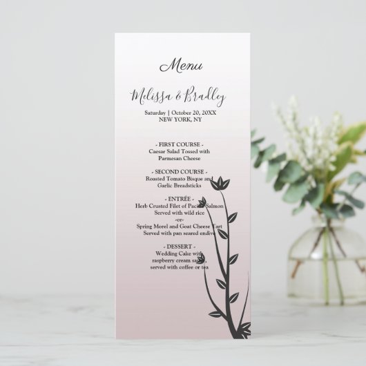 Simple Elegant Moderne feuille Menu Mariage (Debout devant)