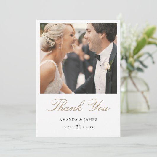 Simple Elegant moderne Mariage photo or Merci (Debout devant)