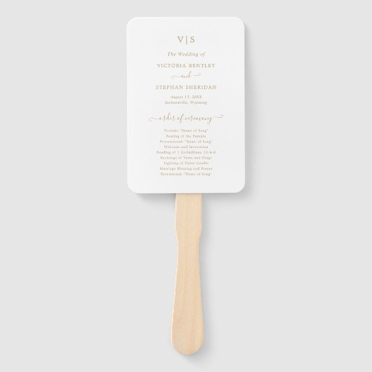 Simple Elegant Monogram Gold Wedding Program Handwaaier (Voorkant)