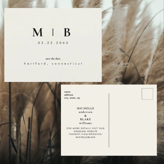 Simple & Élégant Monogramme Beige Faire-Part de Ma