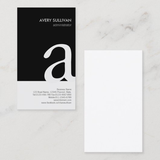 Simple Elegant noir Carte de visite Monogramme bla (Devant / Derrière)