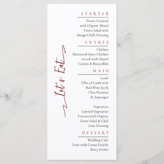Simple Elegant Noir Moderne Mariage Menu Plat (Devant)